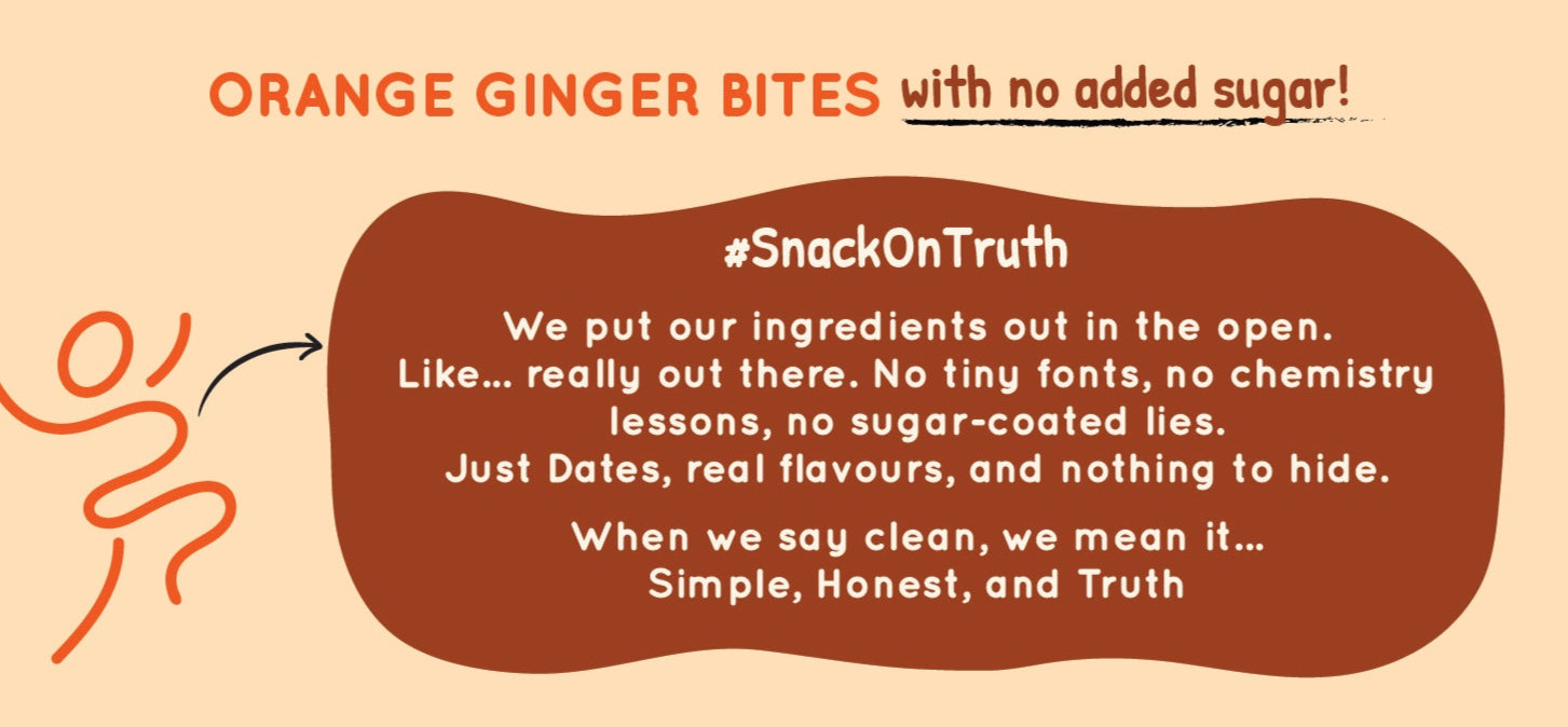 Box of BOLD Orange Ginger Bites with orange graphics and text on a beige background
