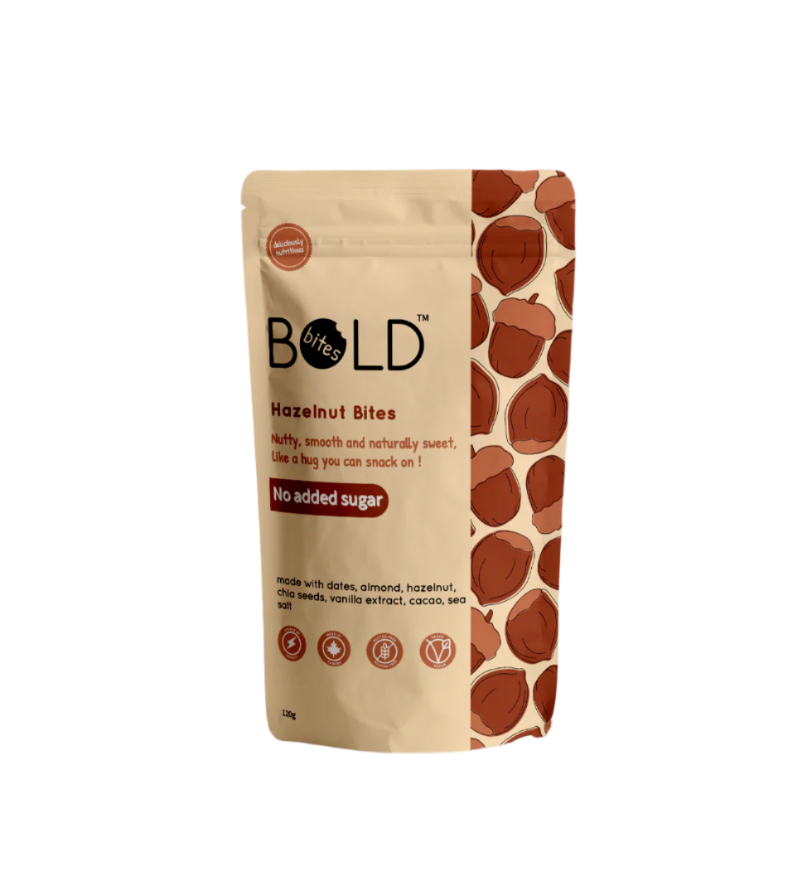 Bag of BOLD Hazelnut Bites on a white background